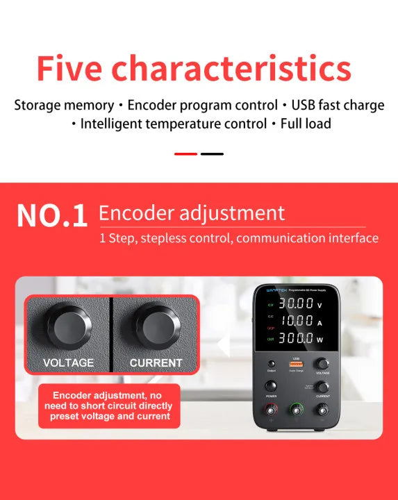 Wanptek Adjustable DC Power Supply 30V 10A 60V 5A Lab Bench Power Source Stabilized Power Supply Voltage Regulator Switch 120V