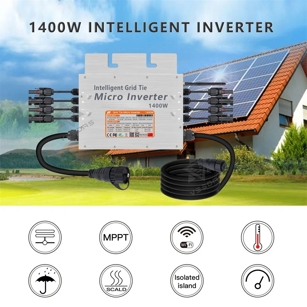 1400W or 1000W Micro Solar Inverter MPPT Home On Grid Tie Inverter 30V 36V DC Pure Sine Wave Power Converter for 110V 220V Grid