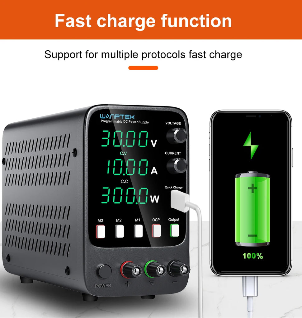 Wanptek Adjustable DC Power Supply 30V 10A 60V 5A Lab Bench Power Source Stabilized Power Supply Voltage Regulator Switch 120V