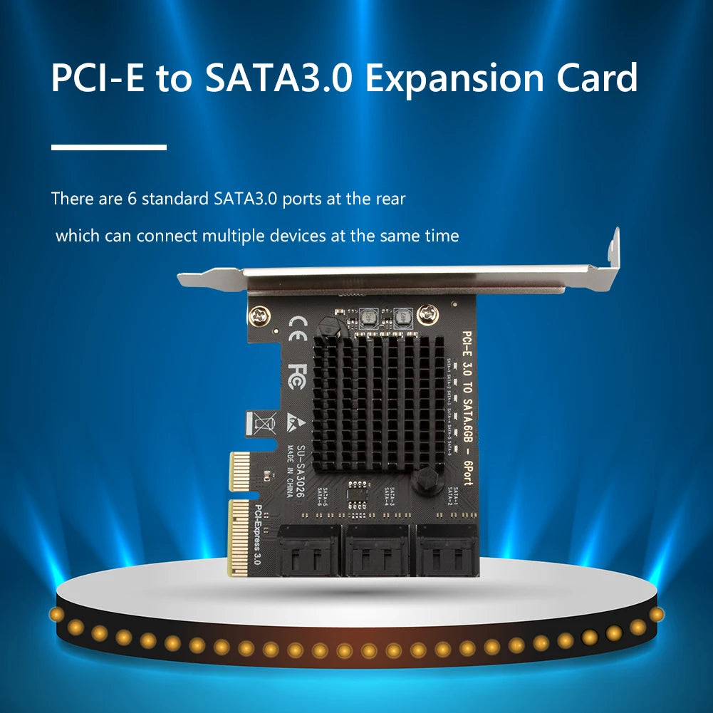 SATA PCIe Adapter 6 Ports SATA 3.0 to PCI Express x4 Expansion Card SATA III to PCI-E 3.0 X4 Controller for HDD ASMedia ASM1166
