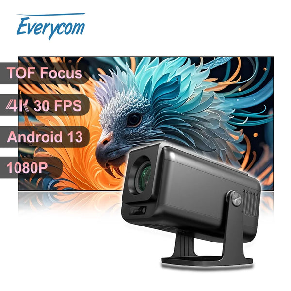 1080p Android 13 AUTO TOF Focus Everycom V1 Decoding 4k 1080p Projector Mini Pic Stand Projector Outdoor Portable Projector
