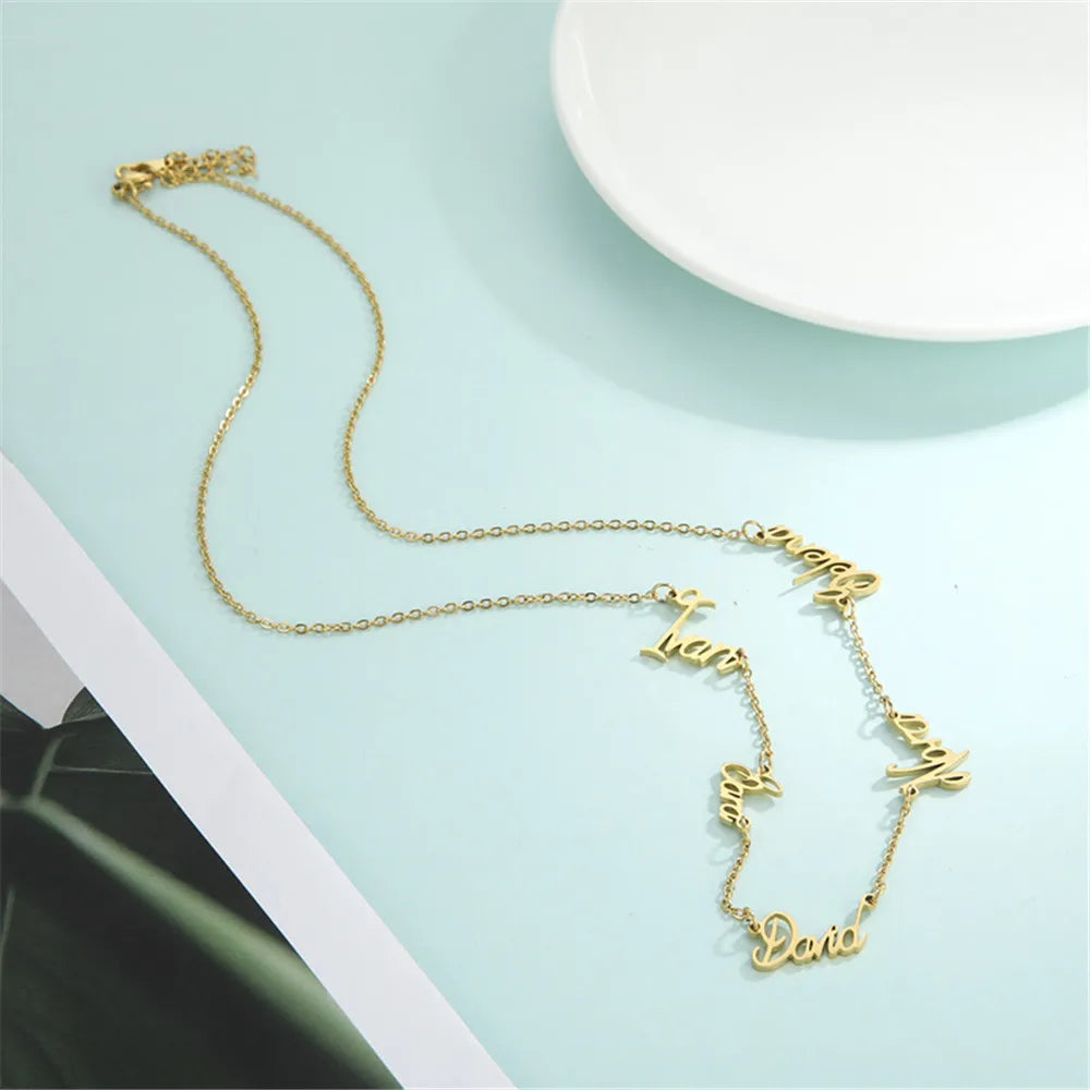 Cazador Personalized Multiple Names Necklace Custom 6 Nameplates Pendant Stainless Steel Family Members Jewelry Christmas Gift