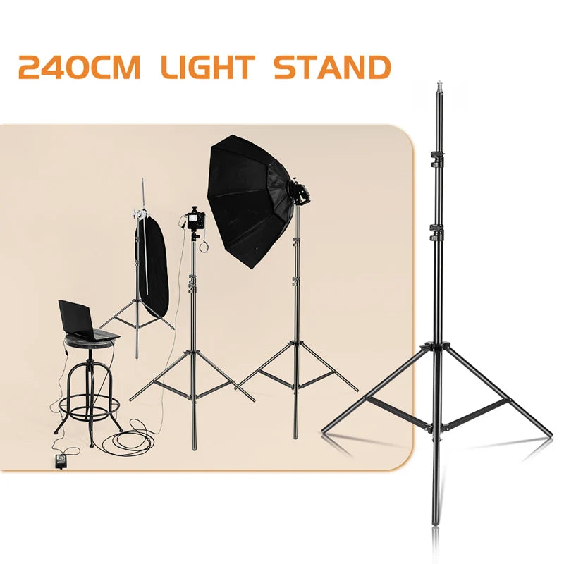 Heavy Duty Metal 2m 2.4m 2.8m Tripod Light Stand Max Load to 5KG Tripod for Photo Studio Softbox Video Flash ReflectorLighting