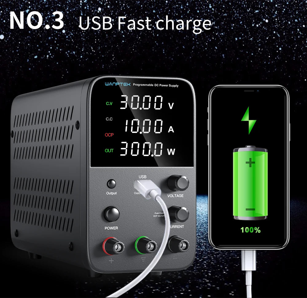Wanptek Adjustable DC Power Supply 30V 10A 60V 5A Lab Bench Power Source Stabilized Power Supply Voltage Regulator Switch 120V