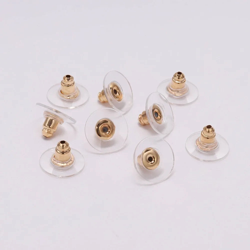 100pcs/lot Gold Post Nuts Silicon Stud Earring Back Blocked Ear Plugging For Earrings Stoppers Jewelry Making Accessories