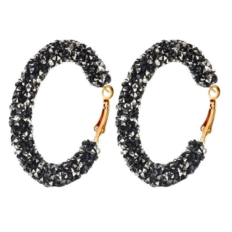 Luxury Glitter Crystal Hoop Earrings for Women Big Round Dangle Earrings Wedding Party Statement Earring Geometric Jewelry Gift