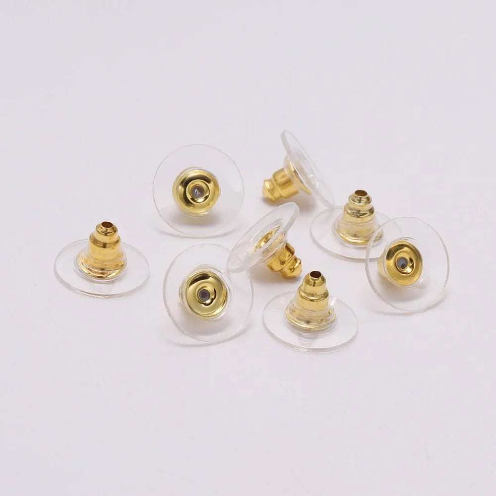 100pcs/lot Gold Post Nuts Silicon Stud Earring Back Blocked Ear Plugging For Earrings Stoppers Jewelry Making Accessories