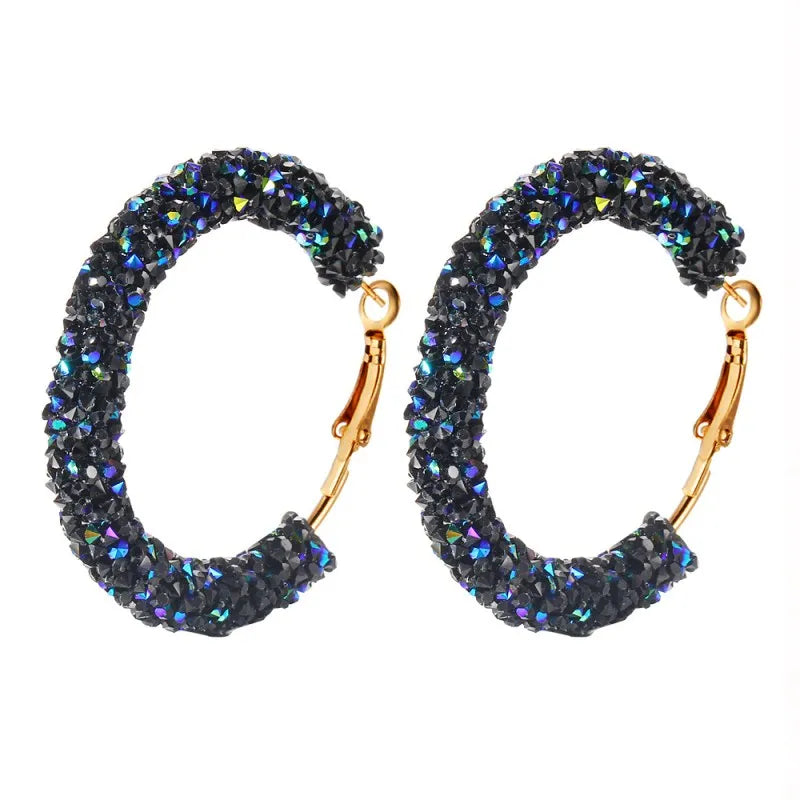 Luxury Glitter Crystal Hoop Earrings for Women Big Round Dangle Earrings Wedding Party Statement Earring Geometric Jewelry Gift