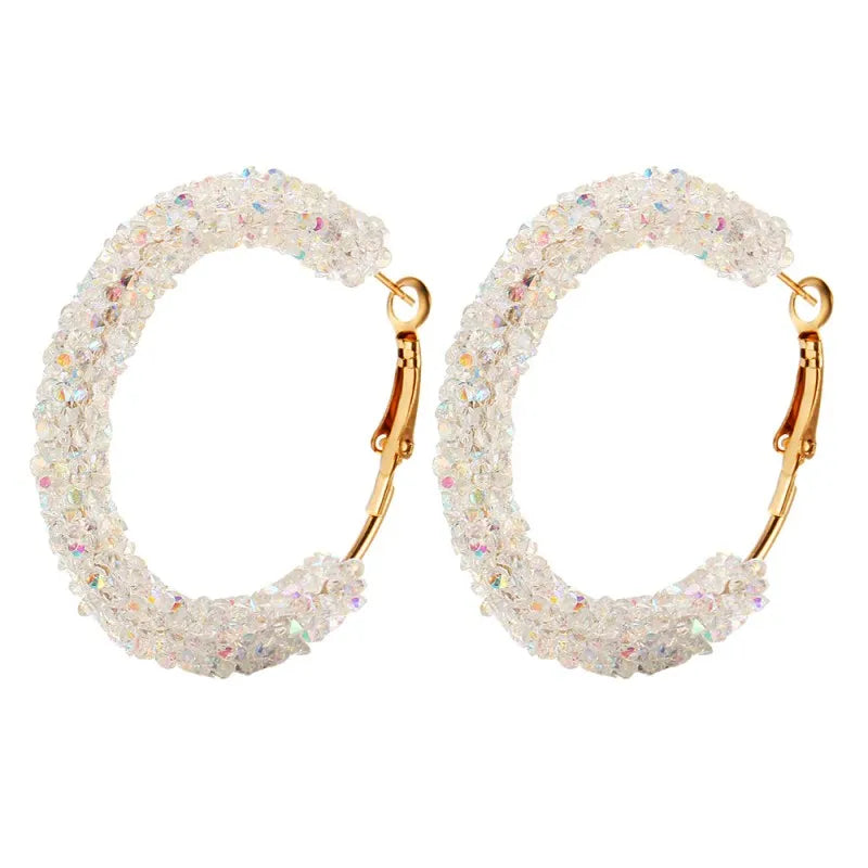 Luxury Glitter Crystal Hoop Earrings for Women Big Round Dangle Earrings Wedding Party Statement Earring Geometric Jewelry Gift