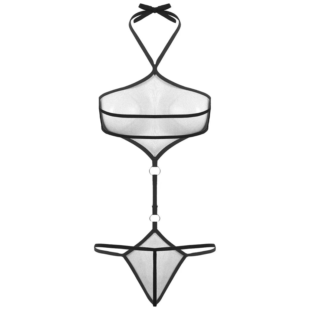 Sexy Womens Japan Erotic Teddies Swimwear See Through Sheer Lingerie Sissy Catsuit Backless Brazilian Bikinis Bodysuit Nightwear