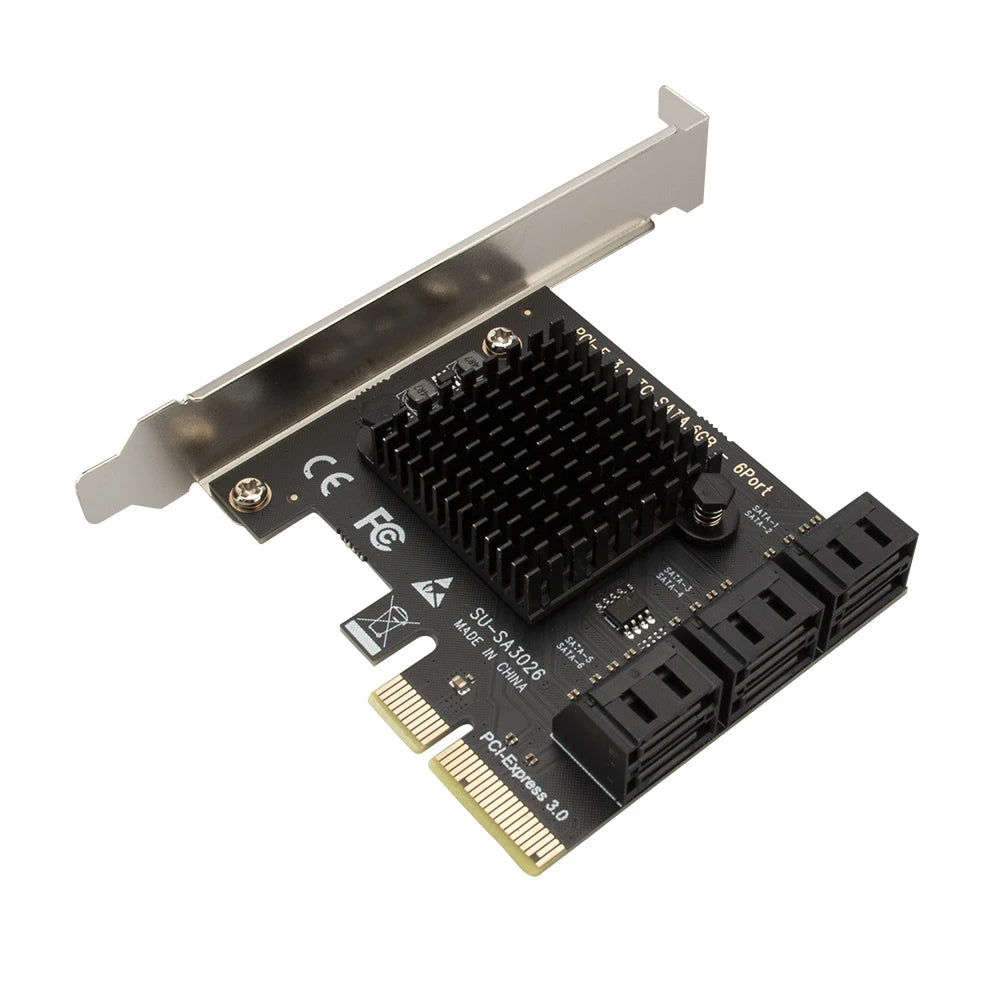 SATA PCIe Adapter 6 Ports SATA 3.0 to PCI Express x4 Expansion Card SATA III to PCI-E 3.0 X4 Controller for HDD ASMedia ASM1166