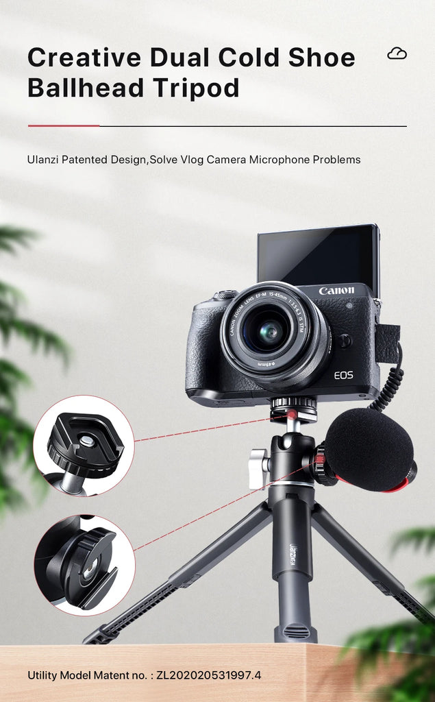Ulanzi U-Vlog lite Mini Tripod with 360° Ball Head & Cold Shoe Selfie Stick Tabletop Tripod for Camera iPhone Android Phone DSLR