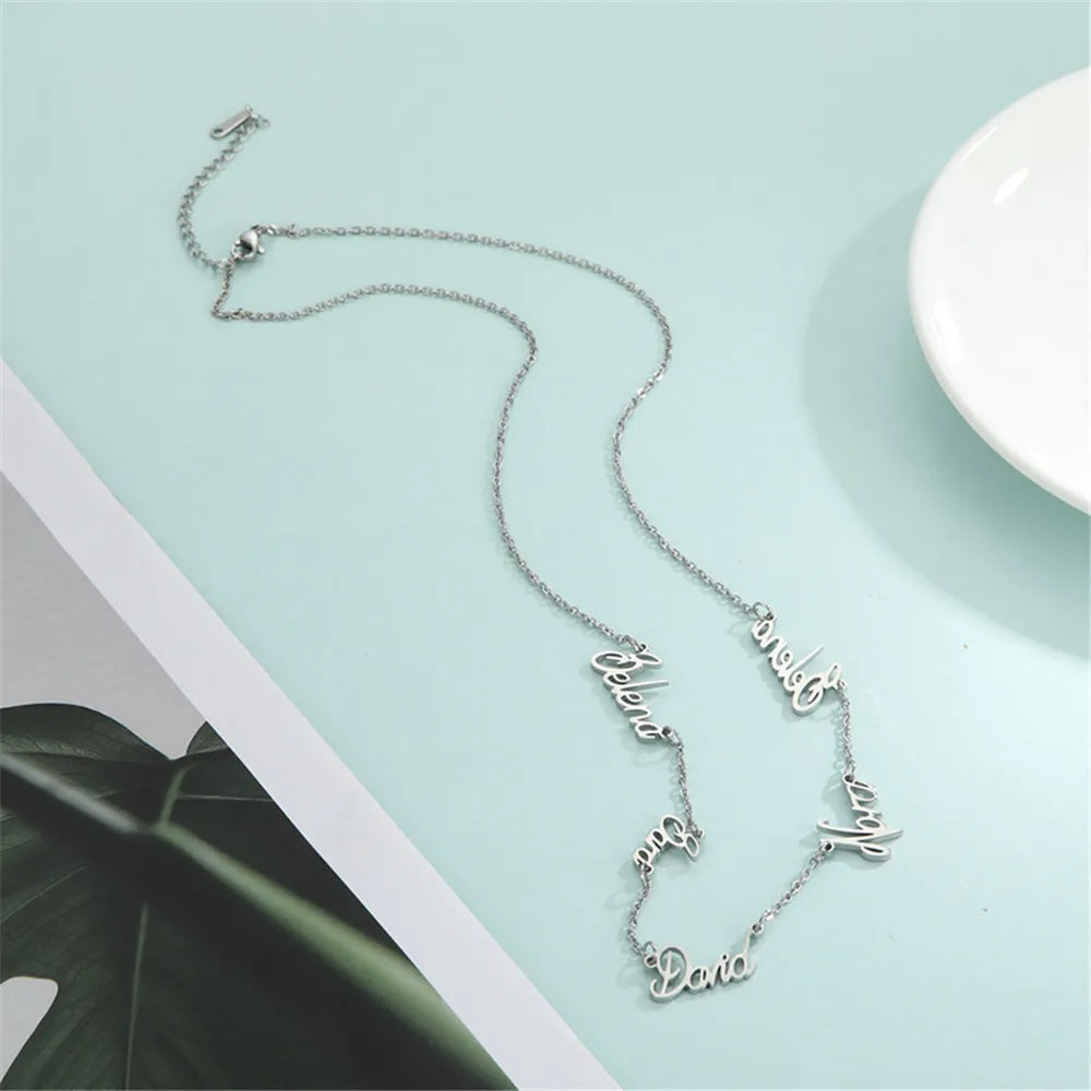 Cazador Personalized Multiple Names Necklace Custom 6 Nameplates Pendant Stainless Steel Family Members Jewelry Christmas Gift