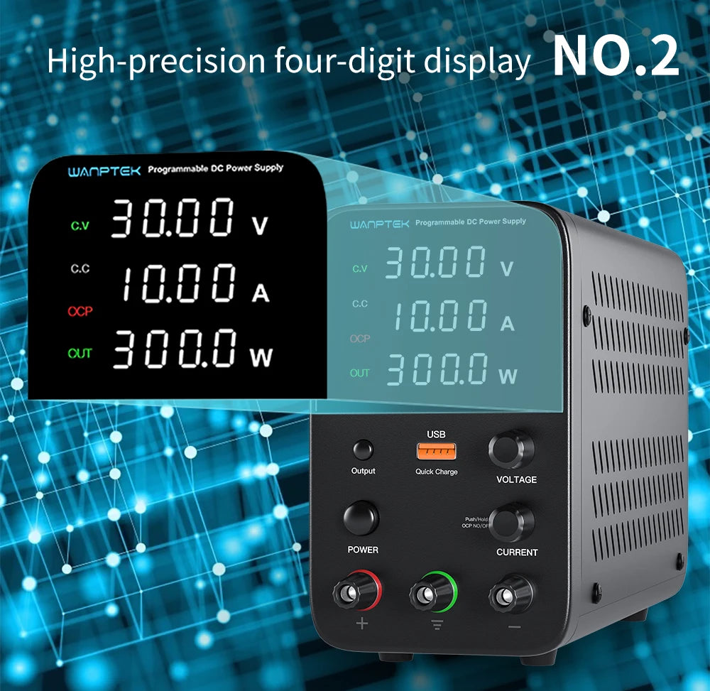 Wanptek Adjustable DC Power Supply 30V 10A 60V 5A Lab Bench Power Source Stabilized Power Supply Voltage Regulator Switch 120V