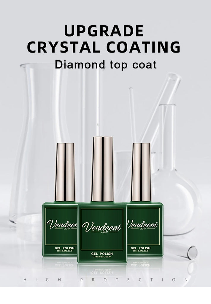 Vendeeni 15ml Diamond Top Coat For Gel Nail Polish Reinforce Long Lasting UV Soak Off Gel Varnish High Light Nail Art Primer Gel