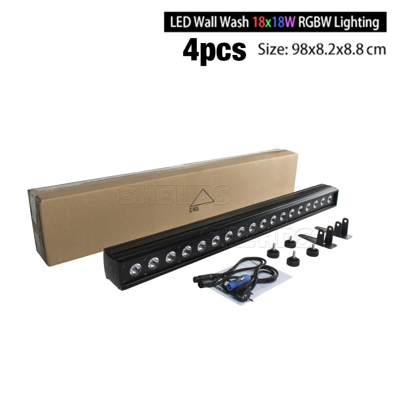 SHEHDS 2/4pcs LED Wall Wash Bar 18x18W RGBWA+UV 6in1 Lighting For Dj Disco Indoor Horse Race Lamp Christmas Decorations