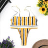 Sexy Stripe Print Swimsuit for Women Solid Tube Top Bathing Suit High Cut Bikini Set Backless Beachwear Brazilian Swimwear Summe