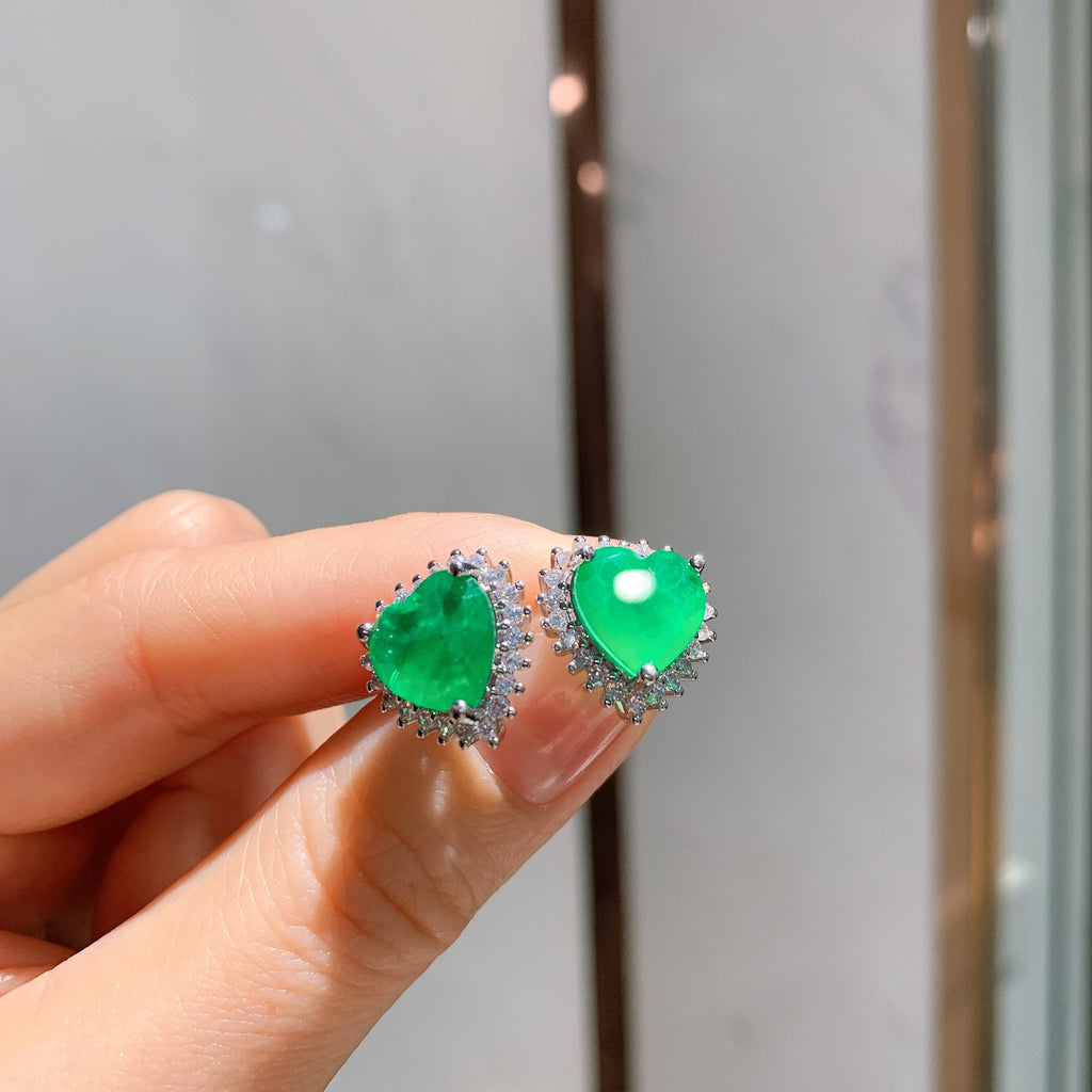 2023 Trend Heart Love Paraiba Tourmaline Cubic Zircon Crystal Pendant  Necklace Vintage Earring Wedding Jewelry Anniversary Gift