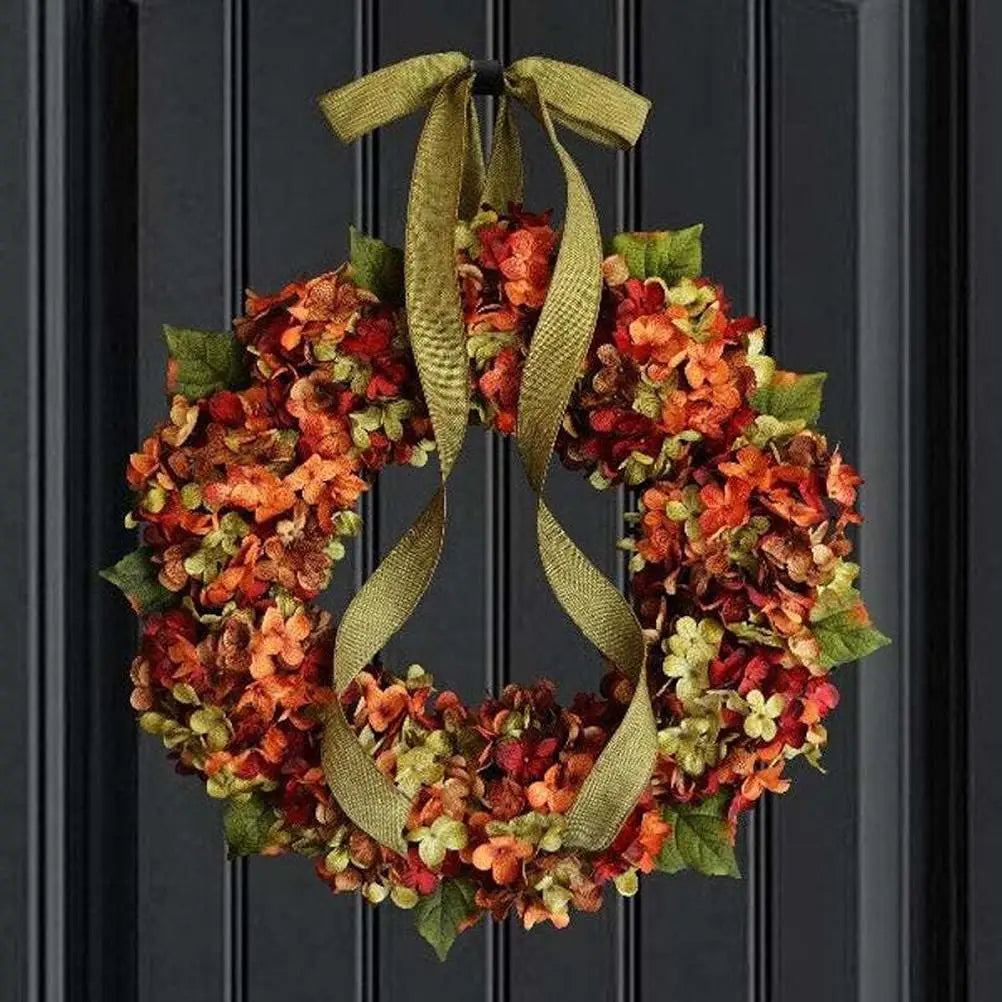 Thanksgiving Wreath Fall Hydrangea Bowknot Decoration Flower Garland Wreath Thanksgiving Front Door Home Decor