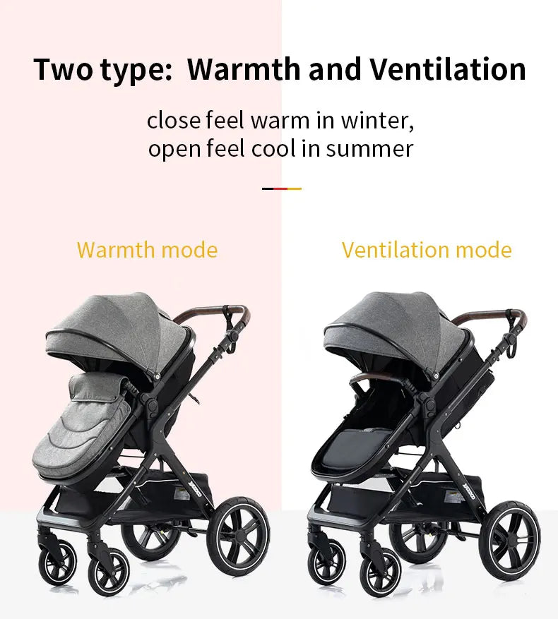 Luxury Baby Stroller 3 in1 Portable Travel Baby Carriage Fold Pram High Landscape Aluminum Frame Newborn Infant Stroller