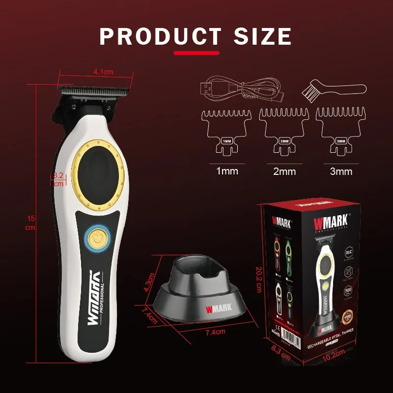 WMARK NG-7230 Professional Hair Clipper Ceramic Titanium Plated Blade 7500RPM Men's Trimmer Engraving Push with Charging Base