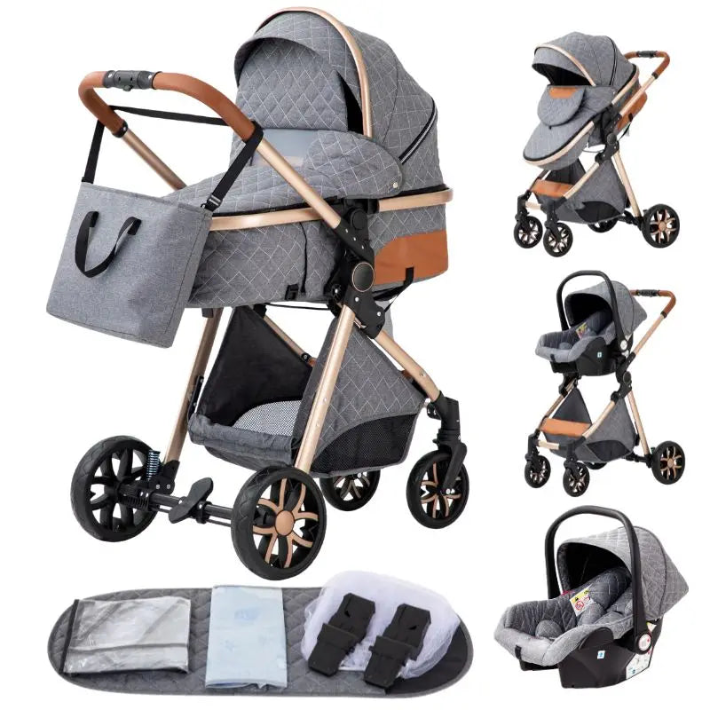 Luxury Baby Stroller 3 in 1 Newest Easy Folding Multifunctional Stroller Travel Portable Baby Carriage Safety Seat EU Standard