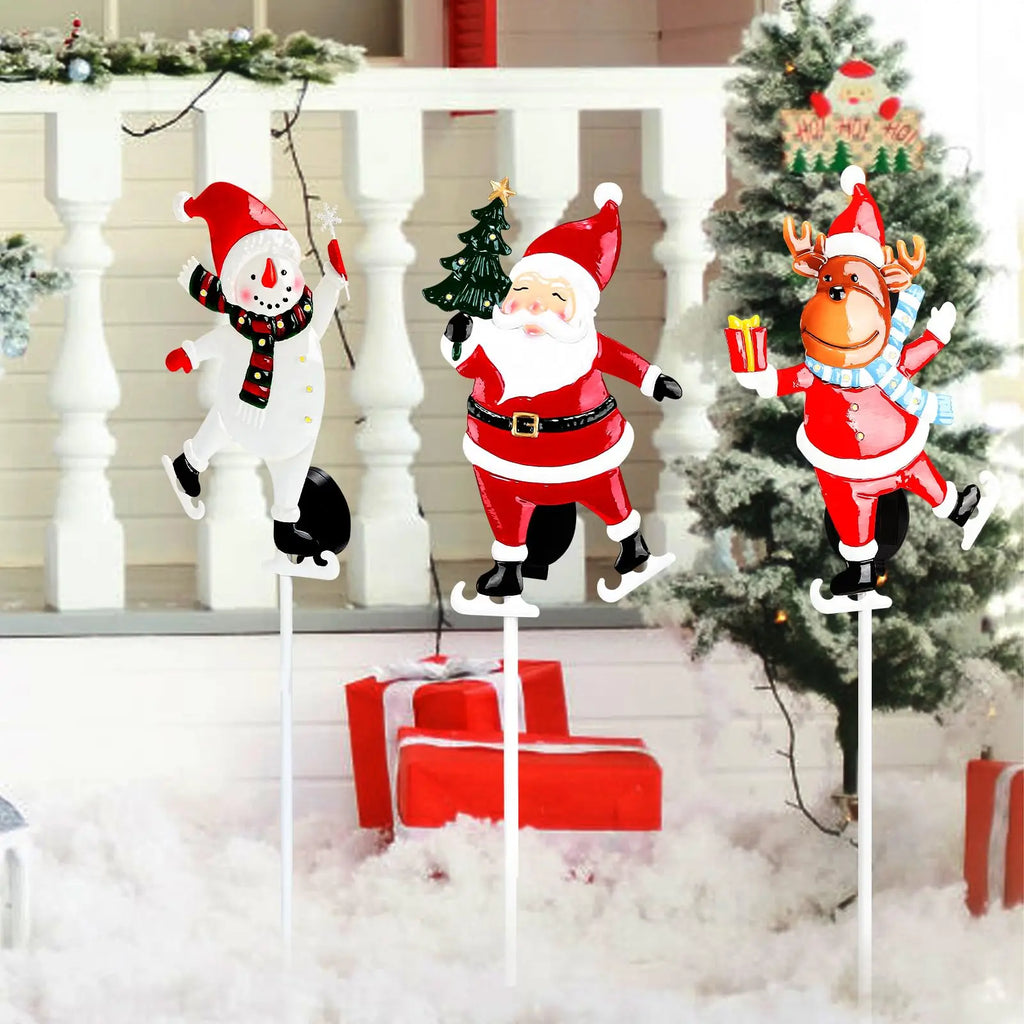 Christmas Decorations Outdoor Yard,Garden Metal Stakes with Solar LED Lights,Santa Claus,Elk,Perfect for Outdoor Lighted Holiday