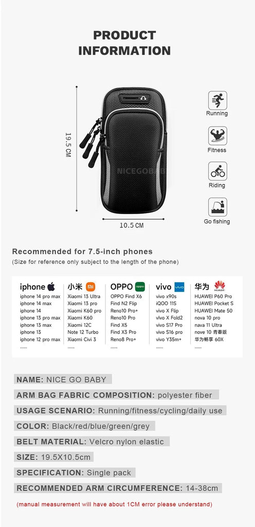 Phone Arm Bag with Headphone Jack Waterproof Breathable Sports Running Bag Gym Mobile Phone Holder