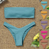 Sexy Textured Bikini 2024 Bandeau Swimsuit Women Swimwear Push Up Bikini Set Solid Bathing Suit Beach Wear Biquini Female