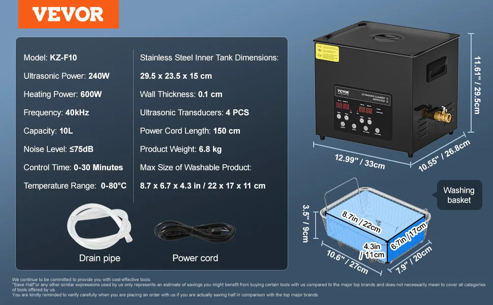 VEVOR 2L 3L 6L 10L 15L Ultrasonic Cleaner Lave-Dishes Portable Washing Machine Diswasher Ultrasound Home Appliances with Timer