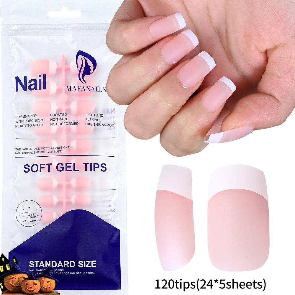 240/120Pcs Colorful French Short Square False Nails Full Cover Fake Nail Tip Extension Acrylic Wearable Ballerina Press on Nails