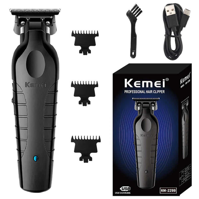 Kemei 2299 Barber Cordless Hair Trimmer 0mm Zero Gapped Carving Clipper Detailer Professional Electric Finish Cutting Machine