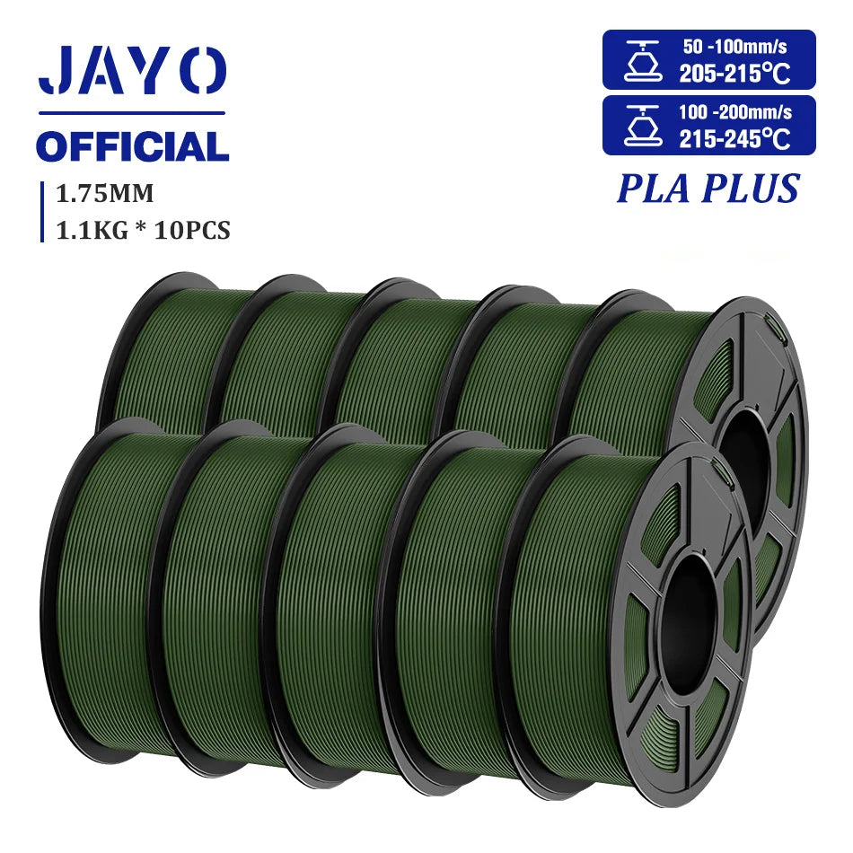 JAYO PLA + 3D Filament 1.75MM 10 Rolls PLA PLUS 3D Printer Filament Neatly Wound 3D Printing Filament 1.1kg Spool High Toughness