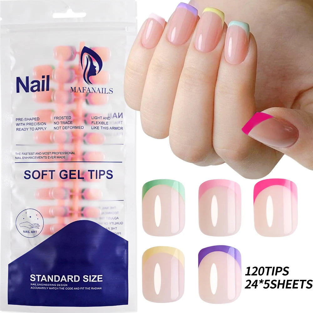 240/120Pcs Colorful French Short Square False Nails Full Cover Fake Nail Tip Extension Acrylic Wearable Ballerina Press on Nails