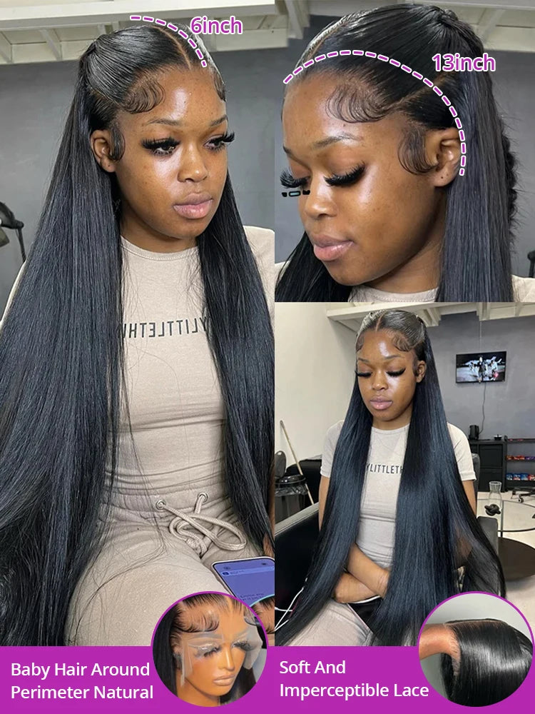 40 50 Inch 13x4 13x6 HD Transparent Bone Straight Lace Front Wigs 250 Density 360 Full Lace Brazilian Human Hair Wigs For Women