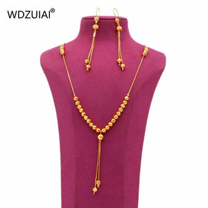 WDZUIAI Small Beads Shape Gold Color Big Size Necklace&Earrings Sets For African Women Girls Party Jewelry Wife Anniversary Gift