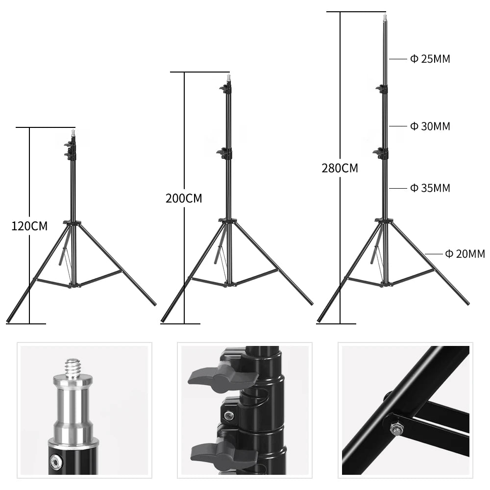 Heavy Duty Metal 2m 2.4m 2.8m Tripod Light Stand Max Load to 5KG Tripod for Photo Studio Softbox Video Flash ReflectorLighting