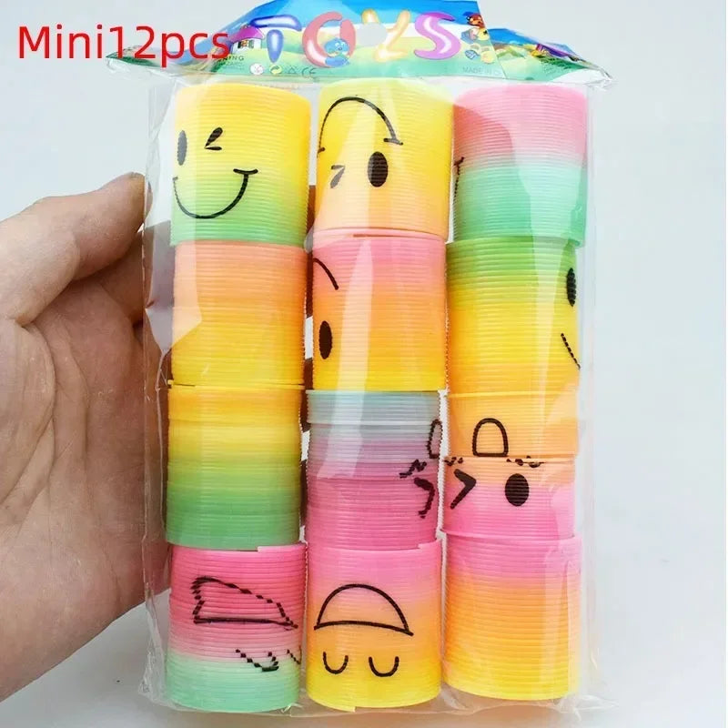 12/24pcs Rainbow Magic Springs Circle Toys Gradient Color Fingertip Coils Funny Kid Toy Halloween Party Favors Christmas Gift