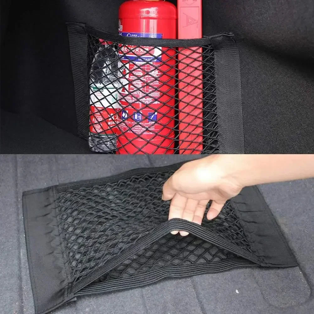 Car Storage Net Stretchable Mesh Pocket Net Magic Elastic Sticker Universal Rear Mesh Trunk Seat Bag Pocket Cage Auto Organizer
