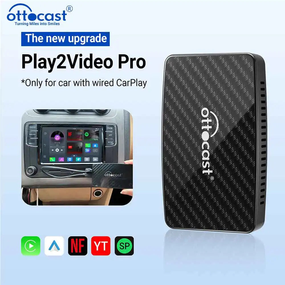 OTTOCAST Play2Video Pro Wireless Android Auto CarPlay Adapter USB Multimedia Video for Youtube Car Accessories for VW Benz Audi