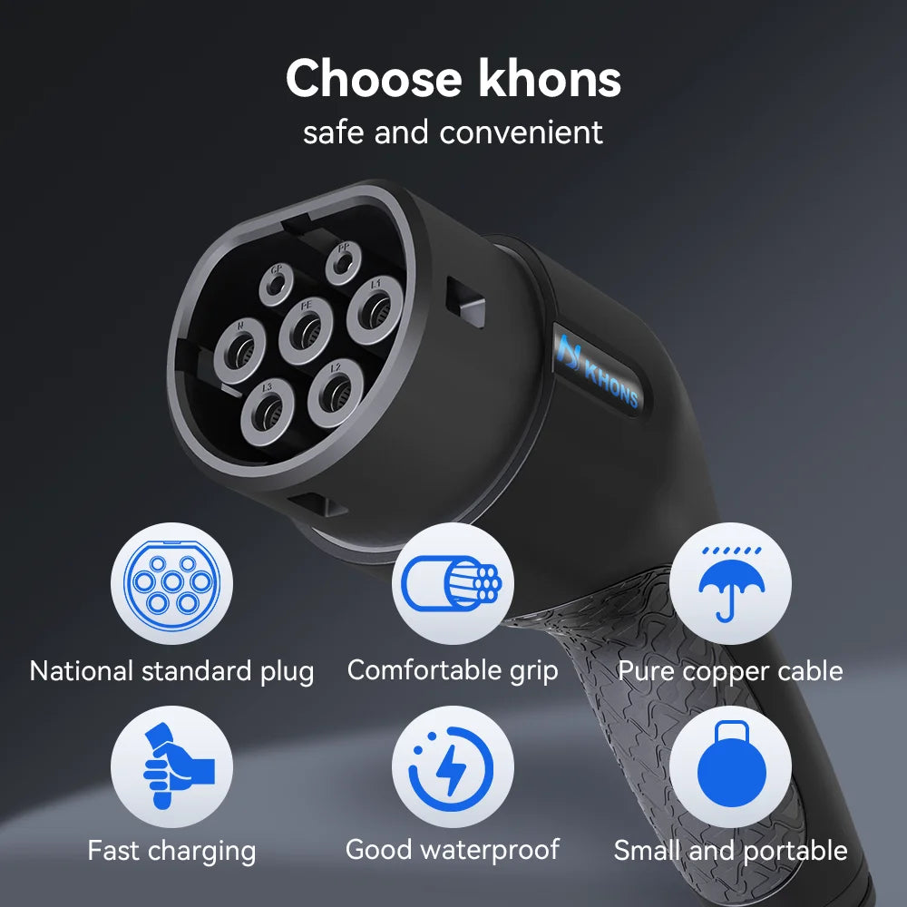 Khons 7KW EV Cable Type2 To Type2 Ev Charging 32A EV Cable Type2 Female To Male Plug EVES Charging Stations 5M Cable TPU IP65