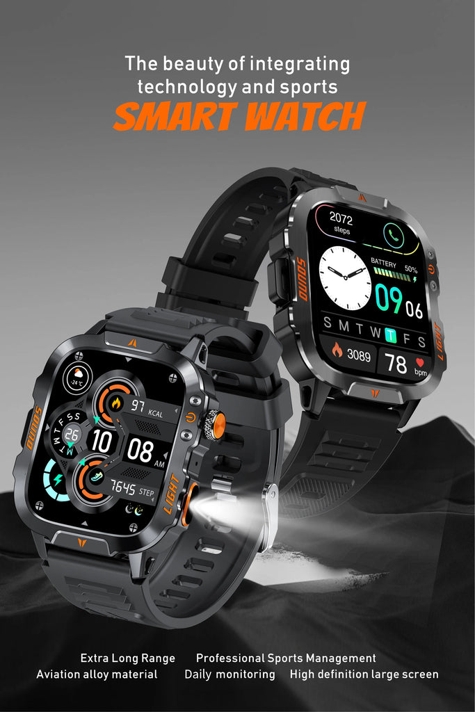 LIGE New Outdoor Military Smart Watch Men 420mAh LED Flashlight Heart Rate Sleep Health Monitoring Sport Fitness Smartwatch 2025