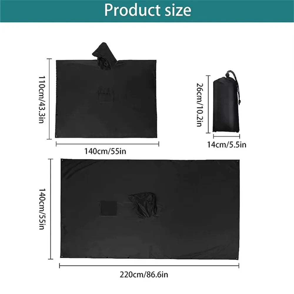 Waterproof Rain Poncho Lightweight Hooded Rain Coat Picnic Mat Blanket Sun Shelter for Outdoor Camping Hiking Cycling Climbing