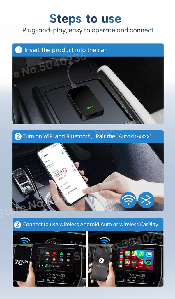 CarlinKit 5.0 Wired To Wireless Adapter Wireless Android Auto CarPlay Smart Car Box Bluetooth WiFI Auto Connect Online Upgrade