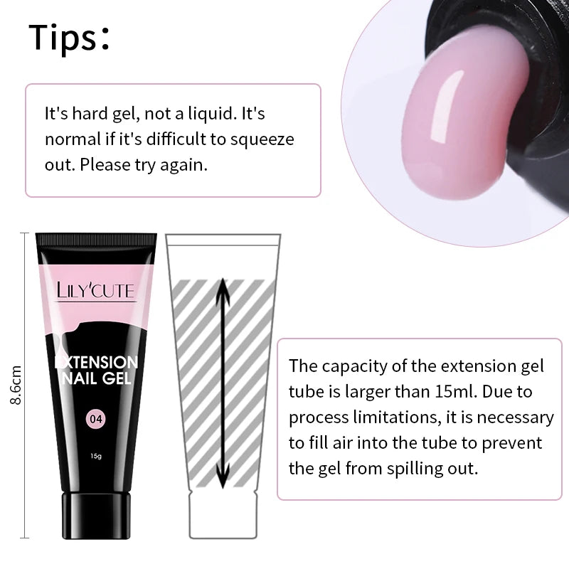 LILYCUTE 15ml Nail Extension Gel Kit Soak Off UV Gel Acrylic White Clear Pink Gel Nail Polish LED Lamp Manicure Set For Nail Art