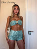 Sexy Sequined Bikini 2 Pieces Set For Woman Solid Strapless Sleeveless Crop Tops Slim A-line Mini Skirts 2025 Lady Summer Outfit