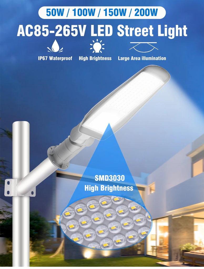 New Outdoor Street Lightf 50W 100W 150W 200W High Power Ultra Bright Waterproof Garage Courtyard Lighting Spotlight