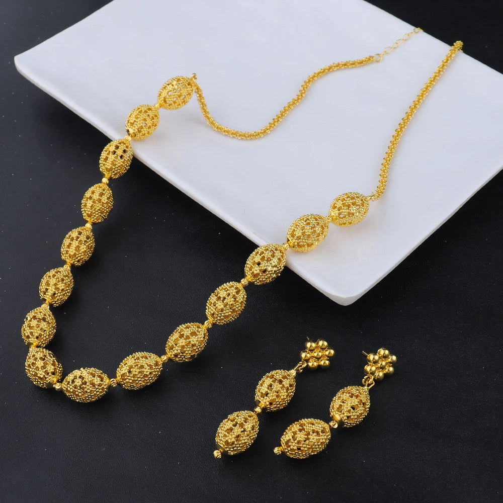 24k gold necklace and earrings rings set for women luxury jewelry nigeria bridal  Wedding party jewellery set accessories