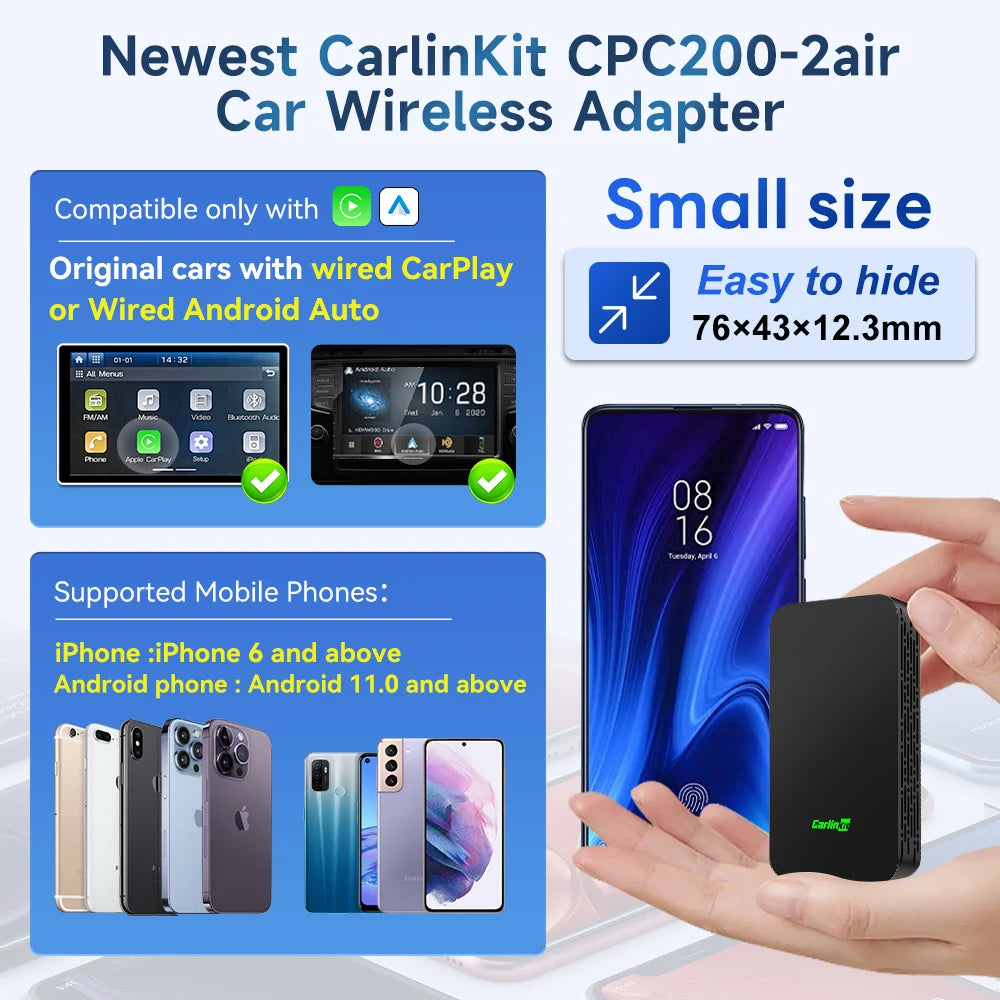 CarlinKit 5.0 Wired To Wireless Adapter Wireless Android Auto CarPlay Smart Car Box Bluetooth WiFI Auto Connect Online Upgrade