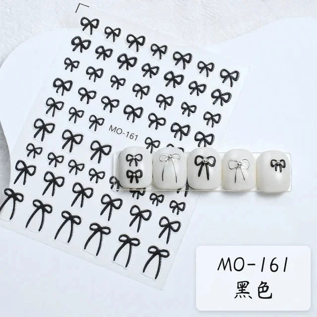 Lovely Gold Silver Black White Line Bowknot 3D Self Adhesive Nail Art Decorations Stickers Ribbon Cute Manicure Decals Wholesale